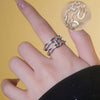 Microinlaid Zircon Doublelayer Chain Opening Adjustable Index Finger Ring For Women Geometric Pattern Copper Ring With Electroplating