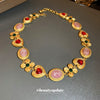Mid Ancient Style Flower Portrait Diamond Necklace For Women Made Of Copper With Diamond Treatment Featuring A Love Themed Pendant And A Clavicle Chain Design