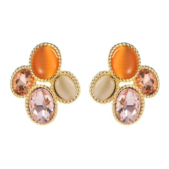 Midcentury Style S925 Silver Needle Earrings With Alloy Resin Rhinestones And Geometric Design Set With Diamonds