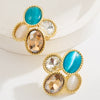 Midcentury Style S925 Silver Needle Earrings With Alloy Resin Rhinestones And Geometric Design Set With Diamonds