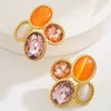 Midcentury Style S925 Silver Needle Earrings With Alloy Resin Rhinestones And Geometric Design Set With Diamonds