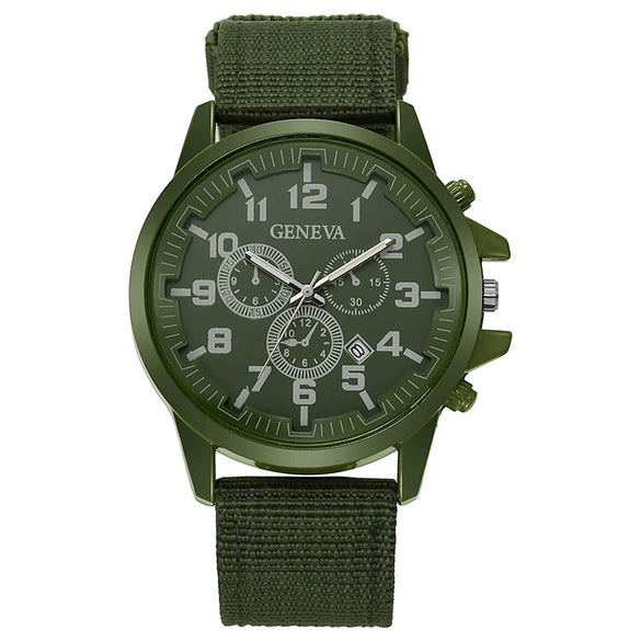 Military Style Men's Quartz Watch With Alloy Case Nylon Strap And Round Dial