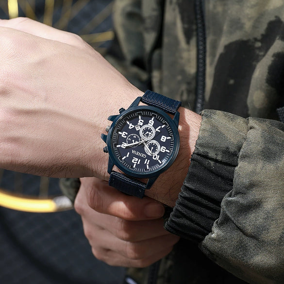 Military Style Men's Quartz Watch With Alloy Case Nylon Strap And Round Dial