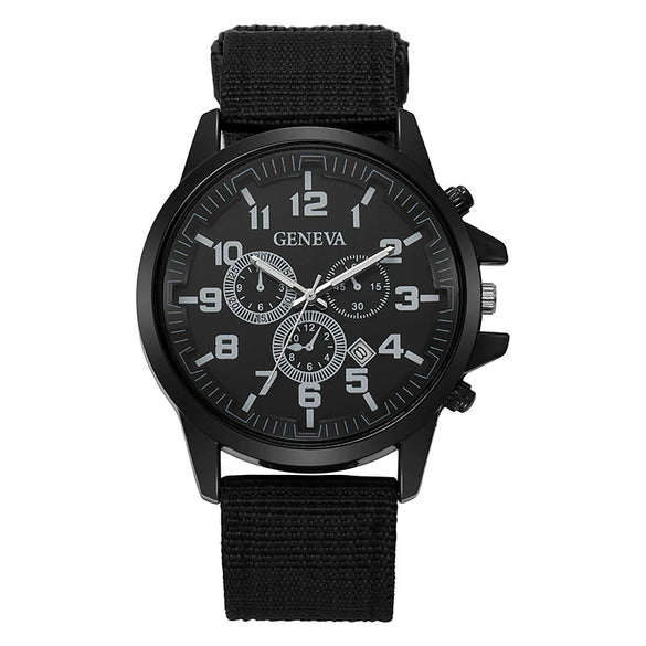 Military Style Men's Quartz Watch With Alloy Case Nylon Strap And Round Dial