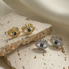 Mini Copper Real Gold Plated Zircon Geometric Devil's Eye Microinlay Earrings For Female Retro Style