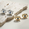 Mini Copper Real Gold Plated Zircon Geometric Devil's Eye Microinlay Earrings For Female Retro Style