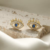 Mini Copper Real Gold Plated Zircon Geometric Devil's Eye Microinlay Earrings For Female Retro Style