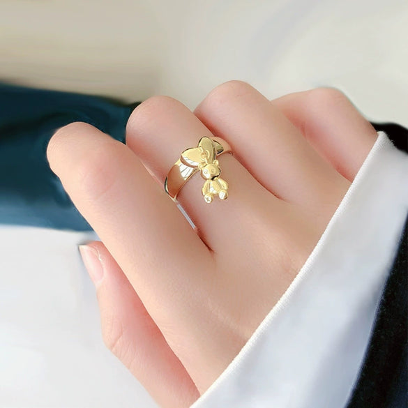 Mini Cute Tassel Cartoon Love Bear Pendant Ring Copper Electroplated