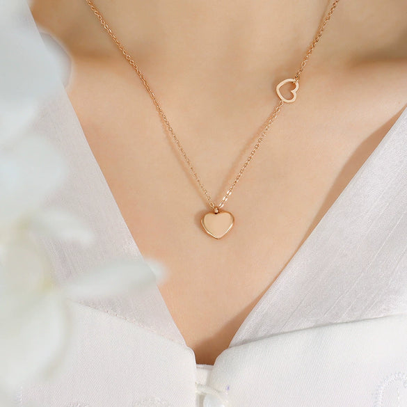 Mini Double Heart Love Necklace For Women Titanium Steel With 18K Gold Plated Electroplating All Match Clavicle Chain