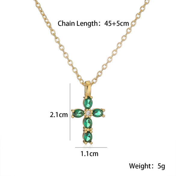 Mini Exquisite Copper Zircon Cross Pendant Necklace 18K Gold Plated Geometric Minimalist Style For Women