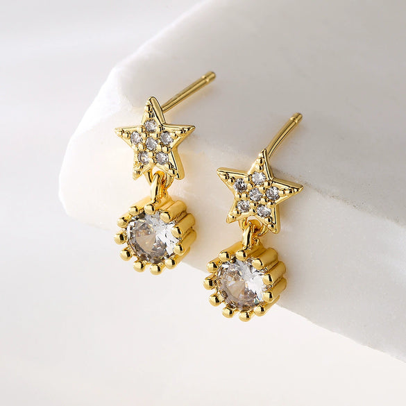 Mini Exquisite Geometric Stud Earrings For Women Copper Plated Real Gold Zircon