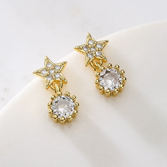 Mini Exquisite Geometric Stud Earrings For Women Copper Plated Real Gold Zircon