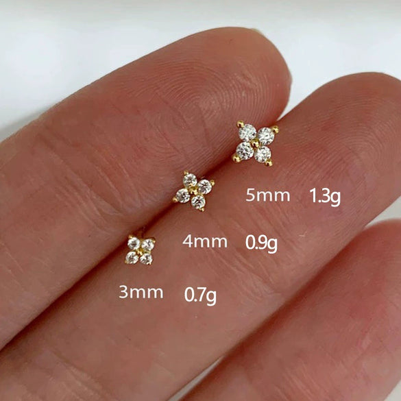 Mini Flower Earrings For Women Copper White Gold Gold Color Four Leaf Clover Sweet Fresh Trend Jewelry