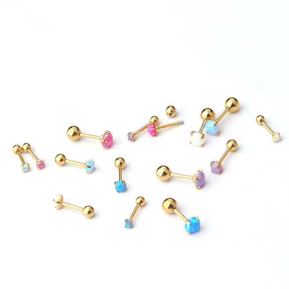 Mini Gem Piercing Earrings Stainless Steel Geometric Goldplated Electroplating For Women