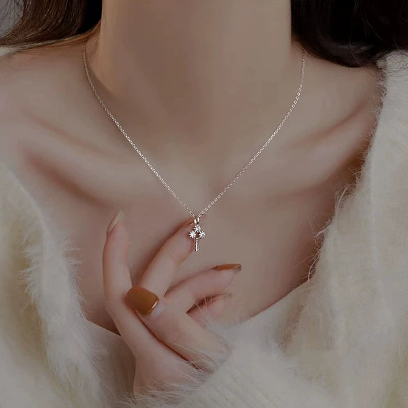 Mini Key Pendant Necklace 925 Sterling Silver Ochain For Women Electroplated 14K Gold With Diamond Design