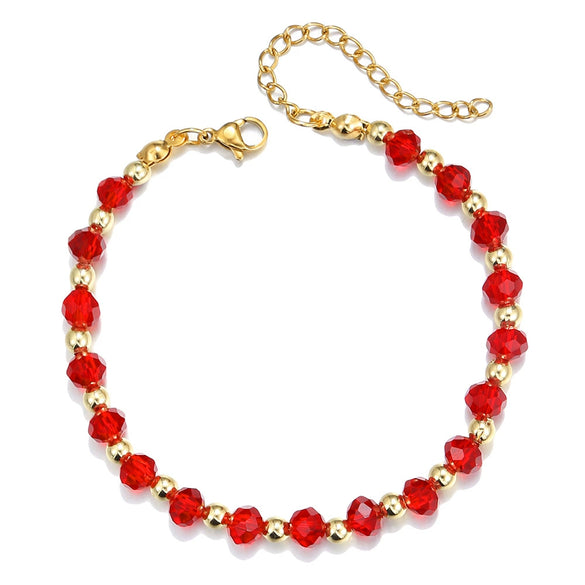Mini Red Black Crystal Beaded Bracelet Handmade Geometric Glass Stainless Steel Bracelet For Women