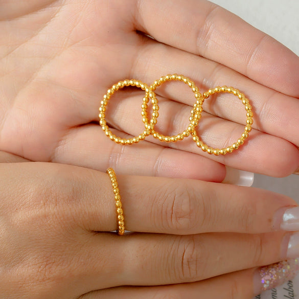 Minimalism Fashion Ring 316L Stainless Steel Goldplated Geometric Round Bead Stitching Design