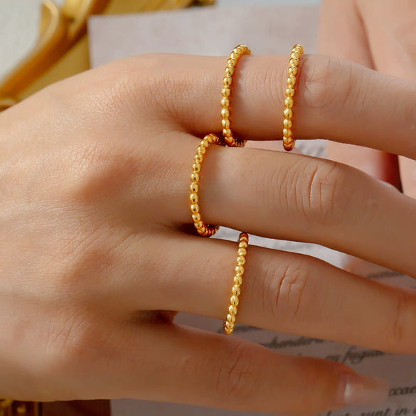 Minimalism Fashion Ring 316L Stainless Steel Goldplated Geometric Round Bead Stitching Design