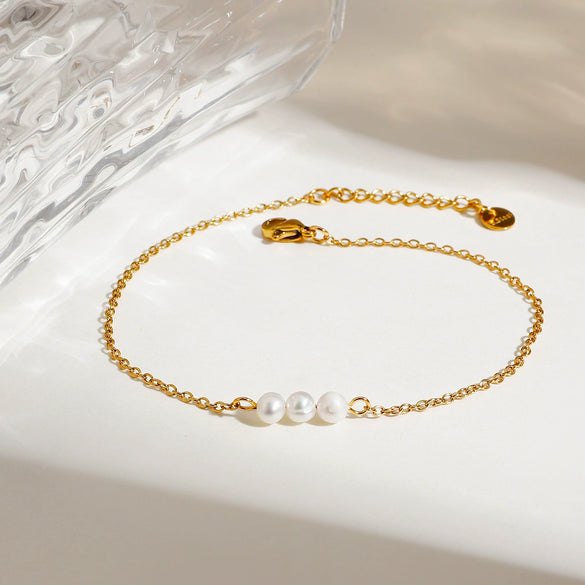 Minimalism Geometric Titanium Steel And 18K Freshwater Pearl Women's Anklet