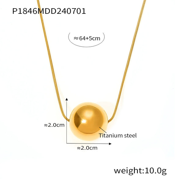 Minimalism Versatile Jewelry Geometric Round Bead Handmade Polished 316L Stainless Steel Gold Plated Pendant Snake Bone Chain Necklace