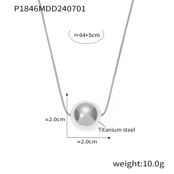 Minimalism Versatile Jewelry Geometric Round Bead Handmade Polished 316L Stainless Steel Gold Plated Pendant Snake Bone Chain Necklace