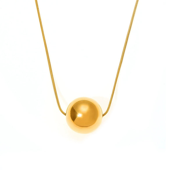 Minimalism Versatile Jewelry Geometric Round Bead Handmade Polished 316L Stainless Steel Gold Plated Pendant Snake Bone Chain Necklace