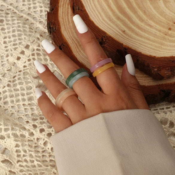 Minimalist Acrylic Geometric Ring Set Candy Color Simple Fashion Rings For Women And Unisex Wear