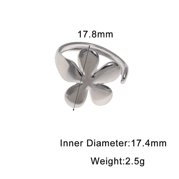 Minimalist Adjustable Stainless Steel Open Ring For Women With Flower Shape Sweet Style And 18K Gold Electroplated Finish
