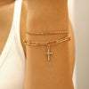 Minimalist Alloy Cross Pendant Necklace Set With Electroplating Water Wave Chain For Women