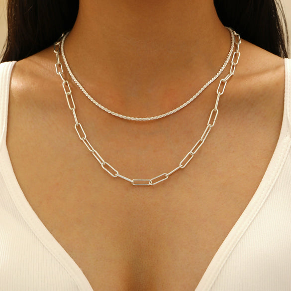 Minimalist Alloy Cross Pendant Necklace Set With Electroplating Water Wave Chain For Women