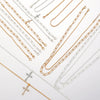 Minimalist Alloy Cross Pendant Necklace Set With Electroplating Water Wave Chain For Women
