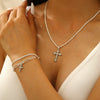 Minimalist Alloy Cross Pendant Necklace Set With Electroplating Water Wave Chain For Women