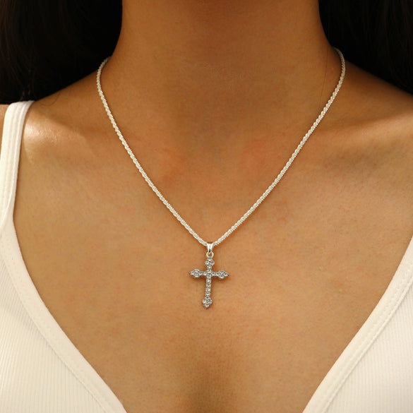 Minimalist Alloy Cross Pendant Necklace Set With Electroplating Water Wave Chain For Women