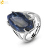 Minimalist Alloy Open Ring With Rhombus Horse Eye Natural Stone Inlay Fashion Adjustable Ring For Women