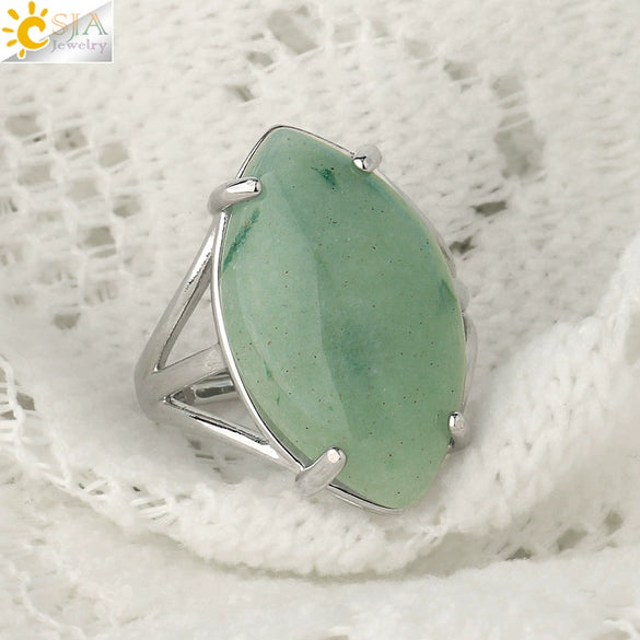 Minimalist Alloy Open Ring With Rhombus Horse Eye Natural Stone Inlay Fashion Adjustable Ring For Women