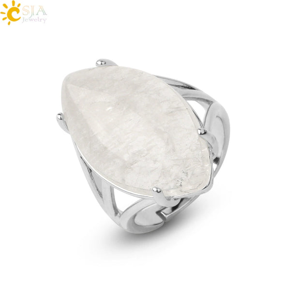 Minimalist Alloy Open Ring With Rhombus Horse Eye Natural Stone Inlay Fashion Adjustable Ring For Women
