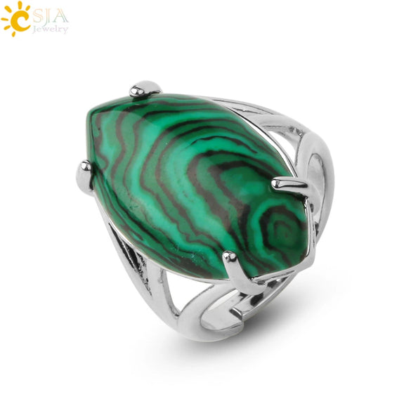 Minimalist Alloy Open Ring With Rhombus Horse Eye Natural Stone Inlay Fashion Adjustable Ring For Women