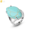 Minimalist Alloy Open Ring With Rhombus Horse Eye Natural Stone Inlay Fashion Adjustable Ring For Women