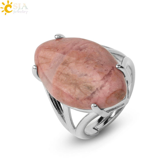 Minimalist Alloy Open Ring With Rhombus Horse Eye Natural Stone Inlay Fashion Adjustable Ring For Women