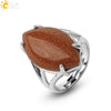 Minimalist Alloy Open Ring With Rhombus Horse Eye Natural Stone Inlay Fashion Adjustable Ring For Women