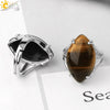 Minimalist Alloy Open Ring With Rhombus Horse Eye Natural Stone Inlay Fashion Adjustable Ring For Women