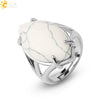 Minimalist Alloy Open Ring With Rhombus Horse Eye Natural Stone Inlay Fashion Adjustable Ring For Women