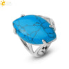 Minimalist Alloy Open Ring With Rhombus Horse Eye Natural Stone Inlay Fashion Adjustable Ring For Women