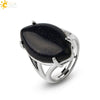 Minimalist Alloy Open Ring With Rhombus Horse Eye Natural Stone Inlay Fashion Adjustable Ring For Women