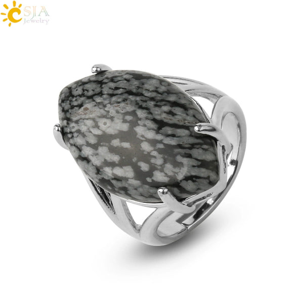 Minimalist Alloy Open Ring With Rhombus Horse Eye Natural Stone Inlay Fashion Adjustable Ring For Women