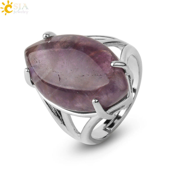 Minimalist Alloy Open Ring With Rhombus Horse Eye Natural Stone Inlay Fashion Adjustable Ring For Women