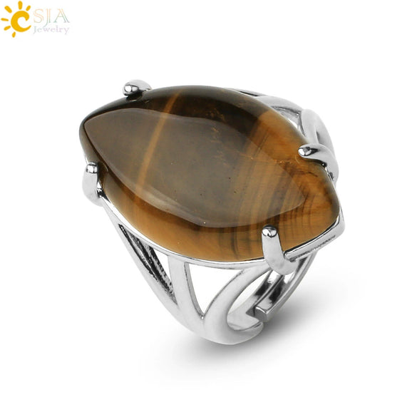 Minimalist Alloy Open Ring With Rhombus Horse Eye Natural Stone Inlay Fashion Adjustable Ring For Women
