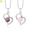 Minimalist Amethyst Crystal Heart Pendant Necklace With Silver Plated Alloy Ball Chain Rhinestone Accent For Couples