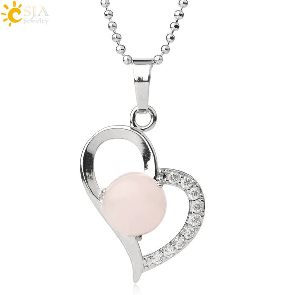 Minimalist Amethyst Crystal Heart Pendant Necklace With Silver Plated Alloy Ball Chain Rhinestone Accent For Couples