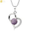 Minimalist Amethyst Crystal Heart Pendant Necklace With Silver Plated Alloy Ball Chain Rhinestone Accent For Couples
